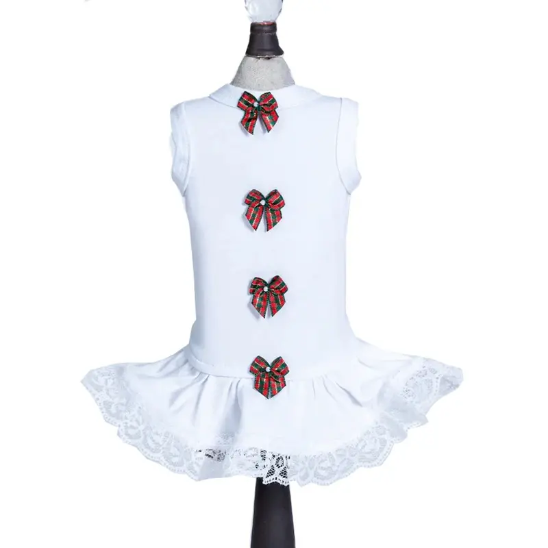 Hello Doggie Christmas Bows Dog Dress - White XX-Small