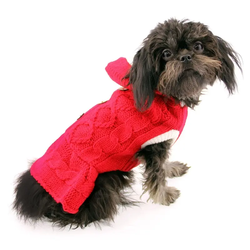 Cable Hoodie Dog Sweater Dress by Dogo - Red XX-Small