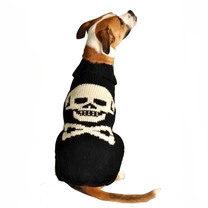 Chilly Dog Handmade Black Skull Wool Dog Sweater XX-Small - Out of Stock!