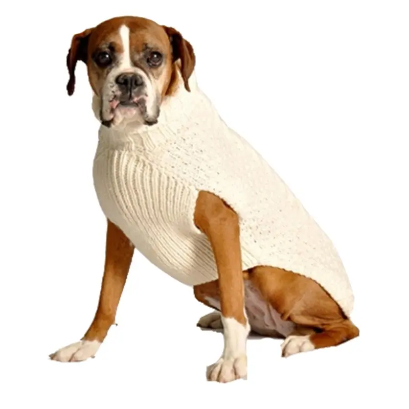 Chilly Dog Handmade Cable Knit Wool Dog Sweater - Natural XX-Small
