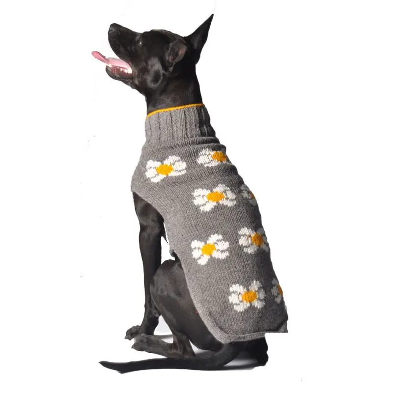 Chilly Dog Handmade Daisy Wool Dog Sweater - Gray X-Small