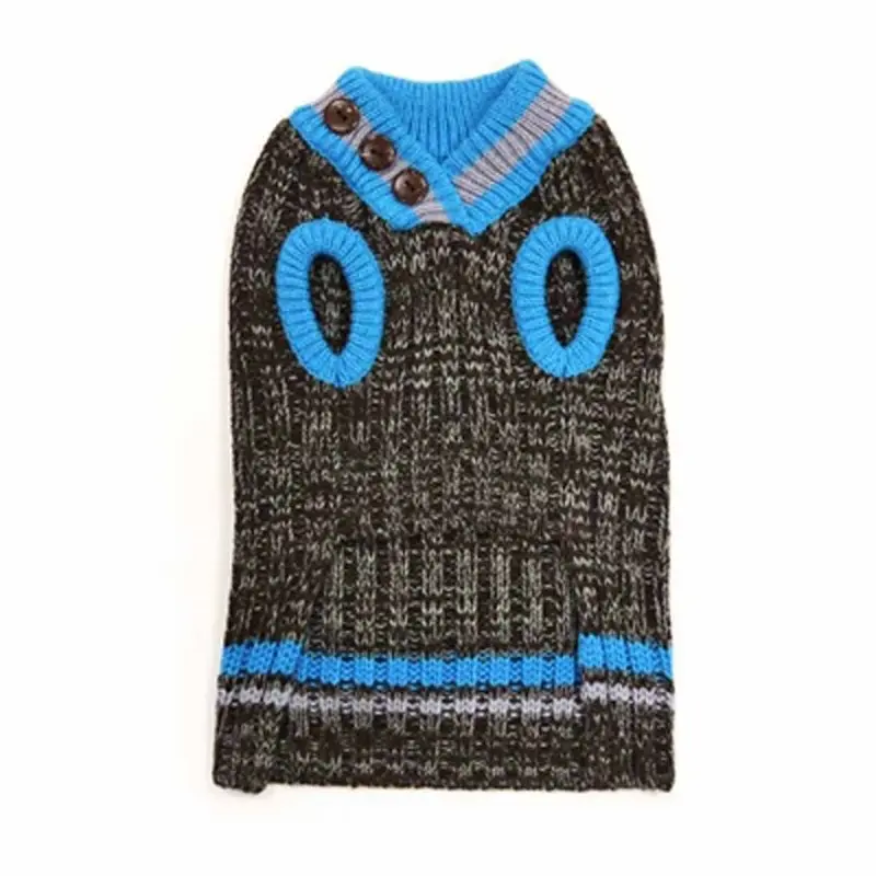 City V-Neck Dog Sweater by Dogo - Brown with Blue Trim XX-Small