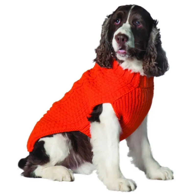 Chilly Dog Handmade Cable Knit Wool Dog Sweater - Orange Small