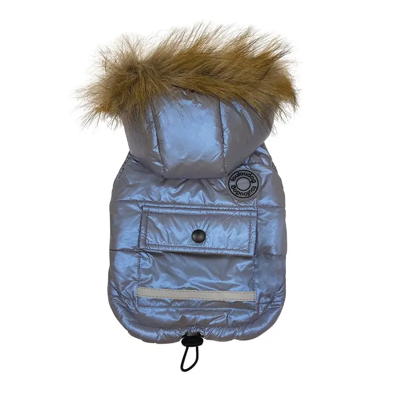 foufou Dog Iridescent Parka Dog Coat - Gray/Blue Small