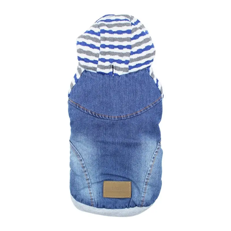 Parisian Pet Denim Striped Dog Hoodie Jacket - Blue Small - Out of Stock!