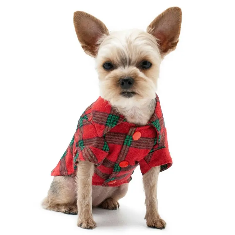 Plaid Button Down Dog Shirt by Dogo - Red and Green XX-Small