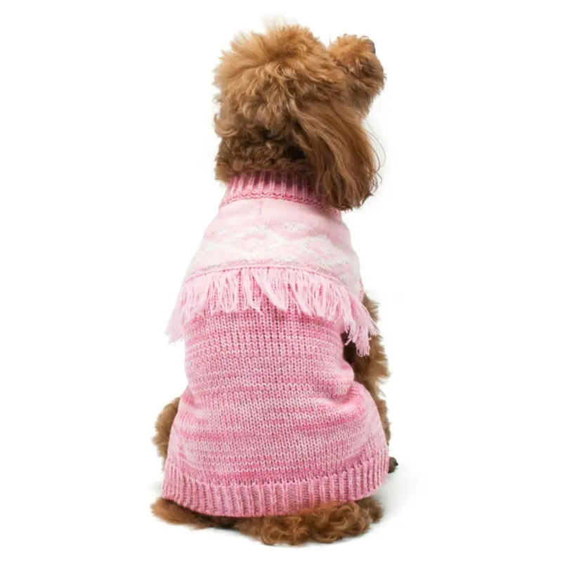 Boho Fringe Dog Sweater by Dogo - Pink X-Large