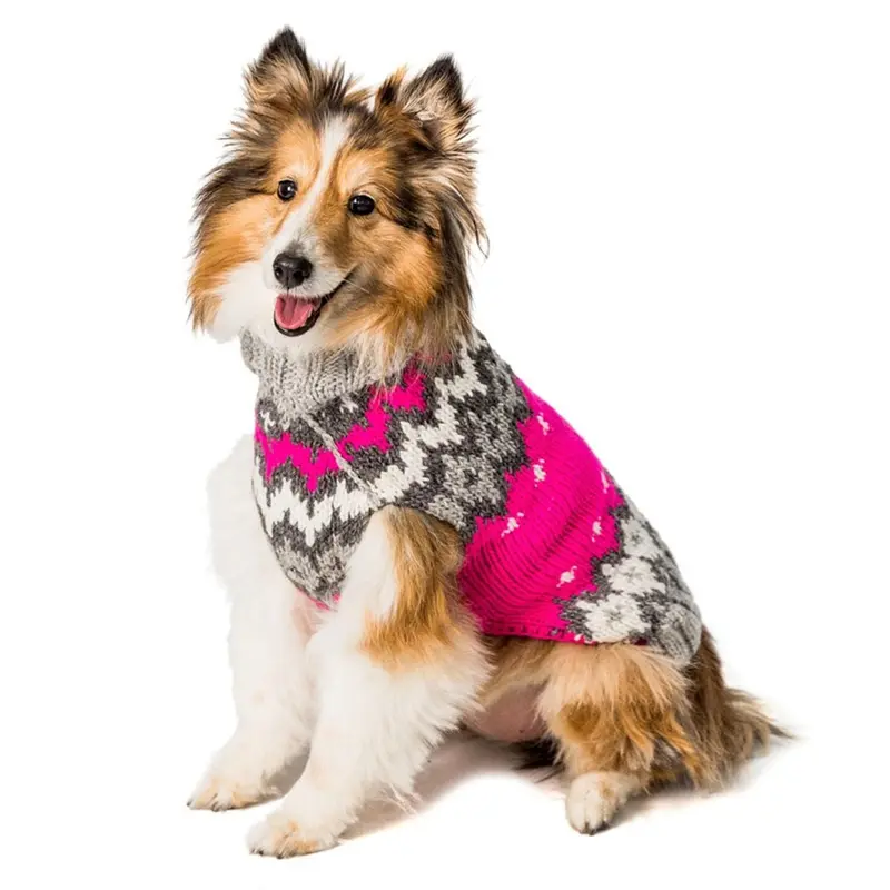 Chilly Dog Handmade Fairisle Ski Wool Dog Sweater - Hot Pink XX-Small
