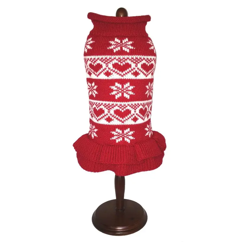 Dallas Dogs Hearts and Snowflakes Dog Sweater Dress 14" Back Length