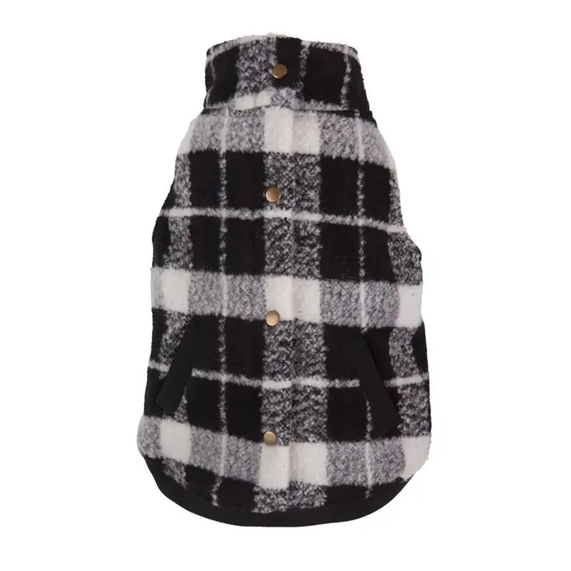 fabdog Plaid Boucle Dog Jacket - Black and White Size 24
