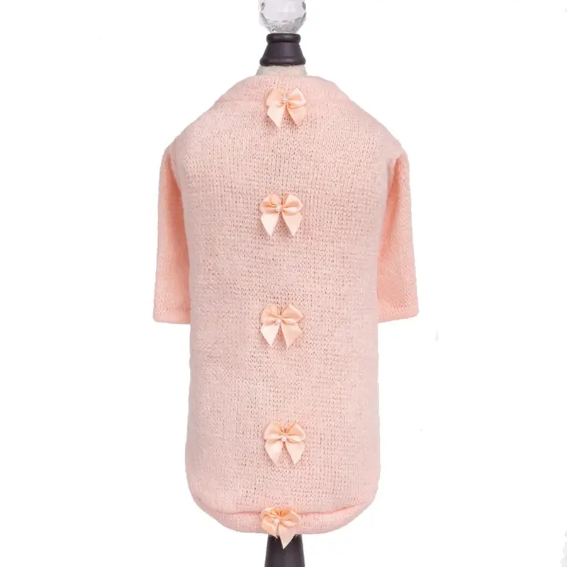 Hello Doggie Dainty Bow Dog Sweater - Peach XX-Small
