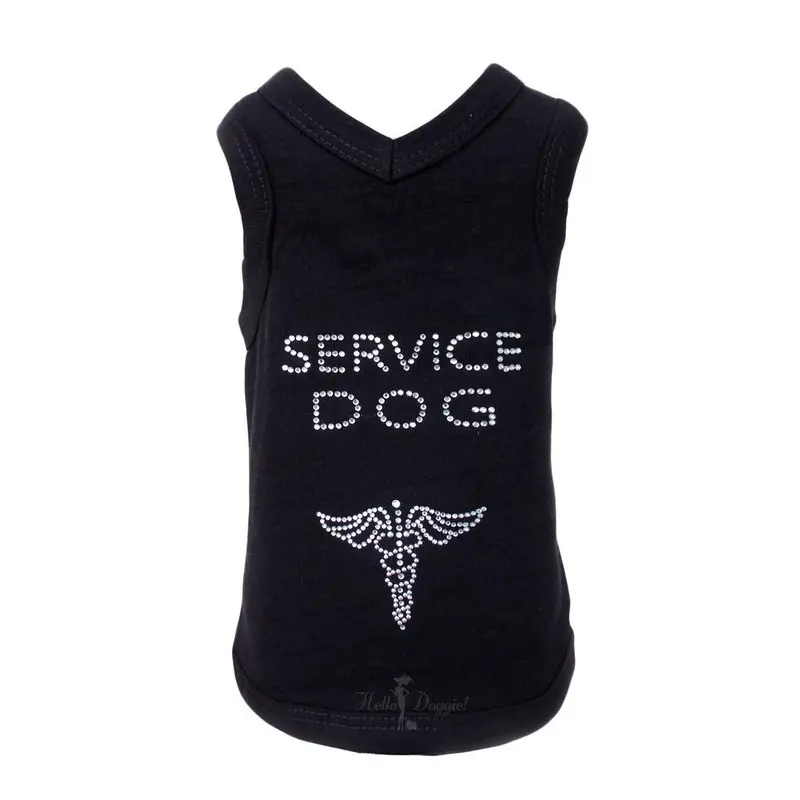 Hello Doggie Service V-Neck Dog Tank - Black XX-Small