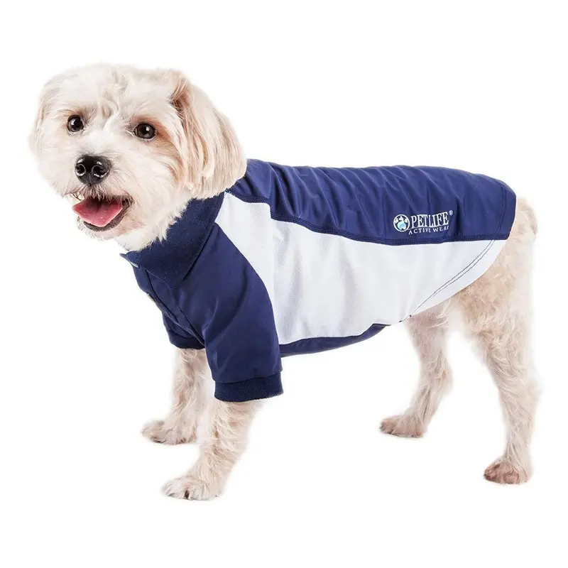 Pet Life ACTIVE Barko Pawlo Performance Dog Polo - Navy and White X-Small