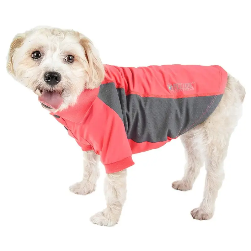 Pet Life ACTIVE Barko Pawlo Performance Dog Polo - Salmon Red and Gray X-Small