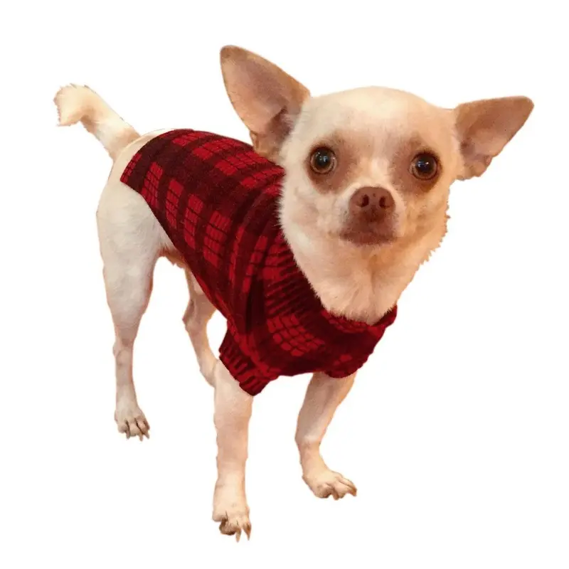The Dog Squad Londoner Plaid Mock Neck Dog Sweater - Red XX-Small