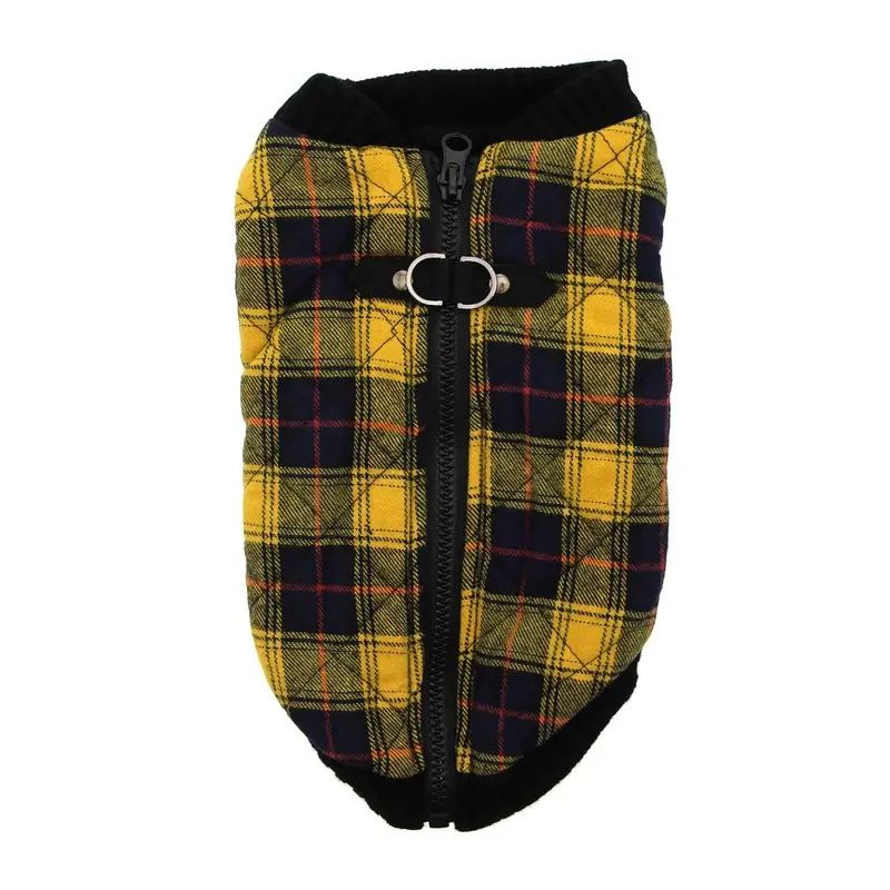 Fashion Bomber Check Dog Vest by Gooby - Yellow X-Small