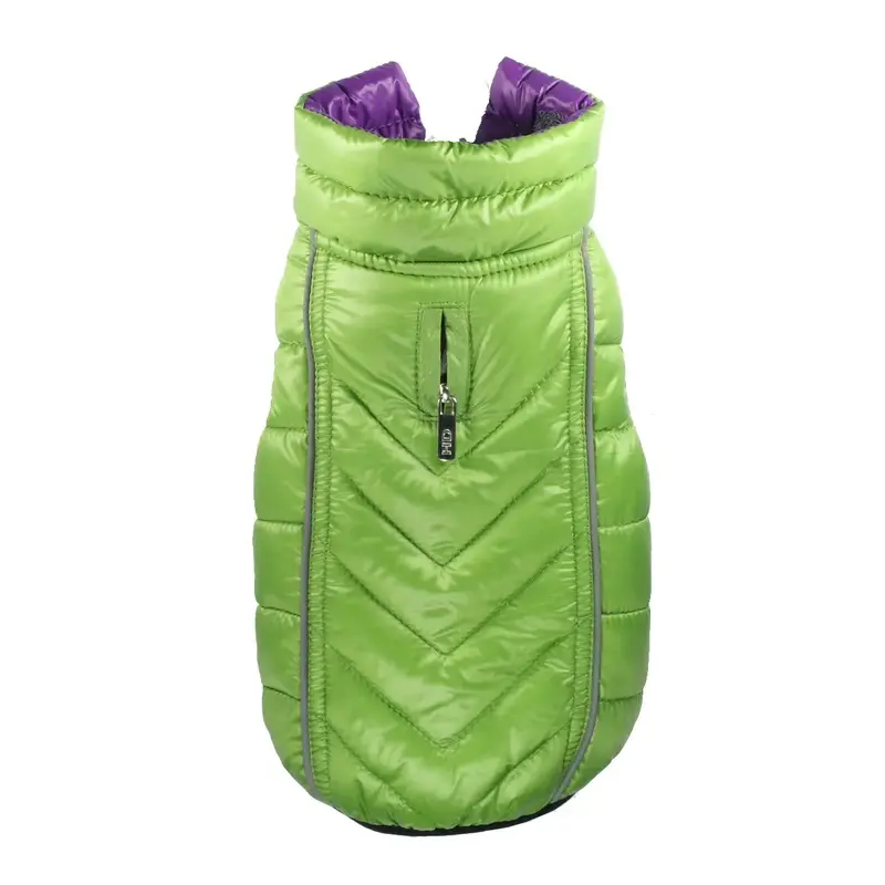 Hip Doggie Featherlite Reversible-Reflective Puffer Dog Vest - Green/Purple X-Large