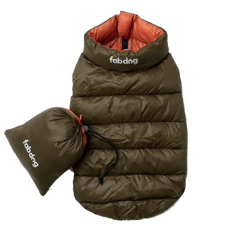 fabdog Pack-N-Go Reversible Dog Coat - Olive/Burnt Orange Size 8
