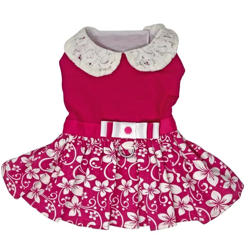 Pink Hibiscus Dog Harness Dress with Matching Leash by Doggie Design X-Small