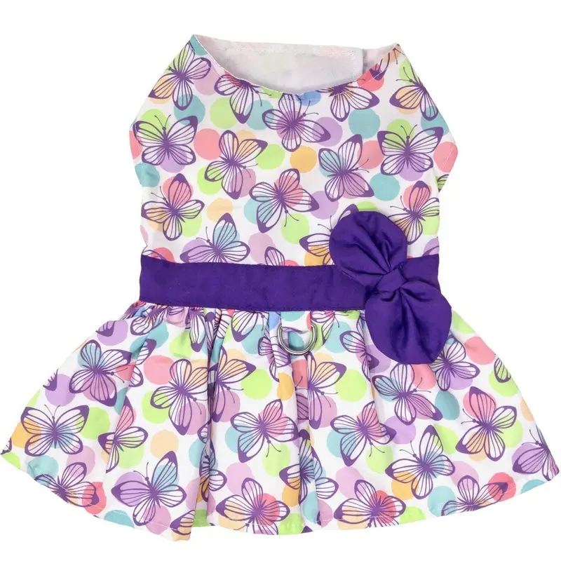 Purple Butterfly Dog Harness Dress with Matching Leash by Doggie Design X-Small