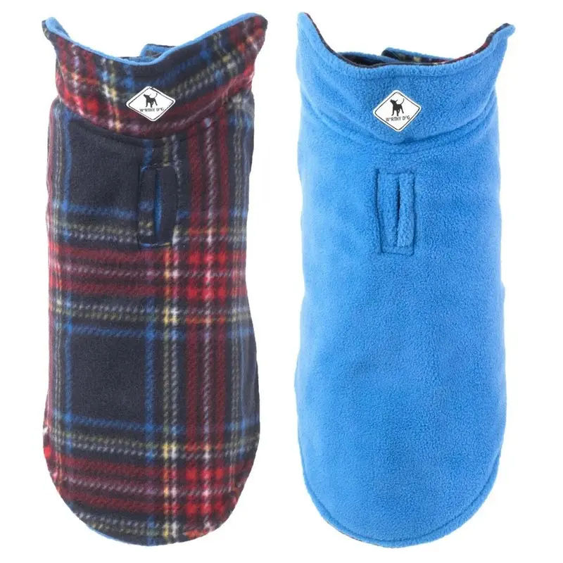 Worthy Dog Fargo Fleece Dog Jacket - Navy Plaid II Size 30