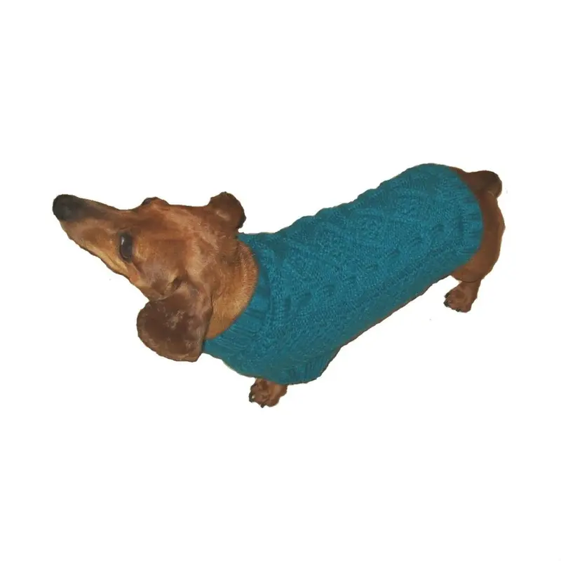 Dallas Dogs Irish Knit Dog Sweater - Turquoise 10" Back Length