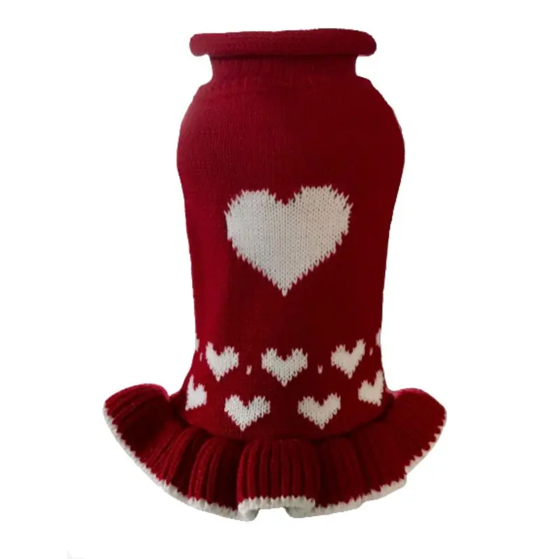 Dallas Dogs Red Heart Sweater Dog Dress 12" Back Length