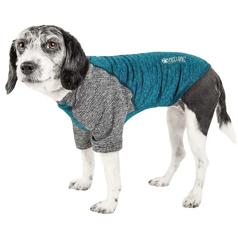 Pet Life ACTIVE Hybreed Two-Toned Performance Dog T-Shirt - Teal and Gray X-Small