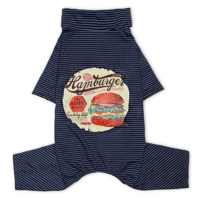 Pet Life Touchdog Hamburger Lightweight Full Body Dog Pajamas - Navy X-Small