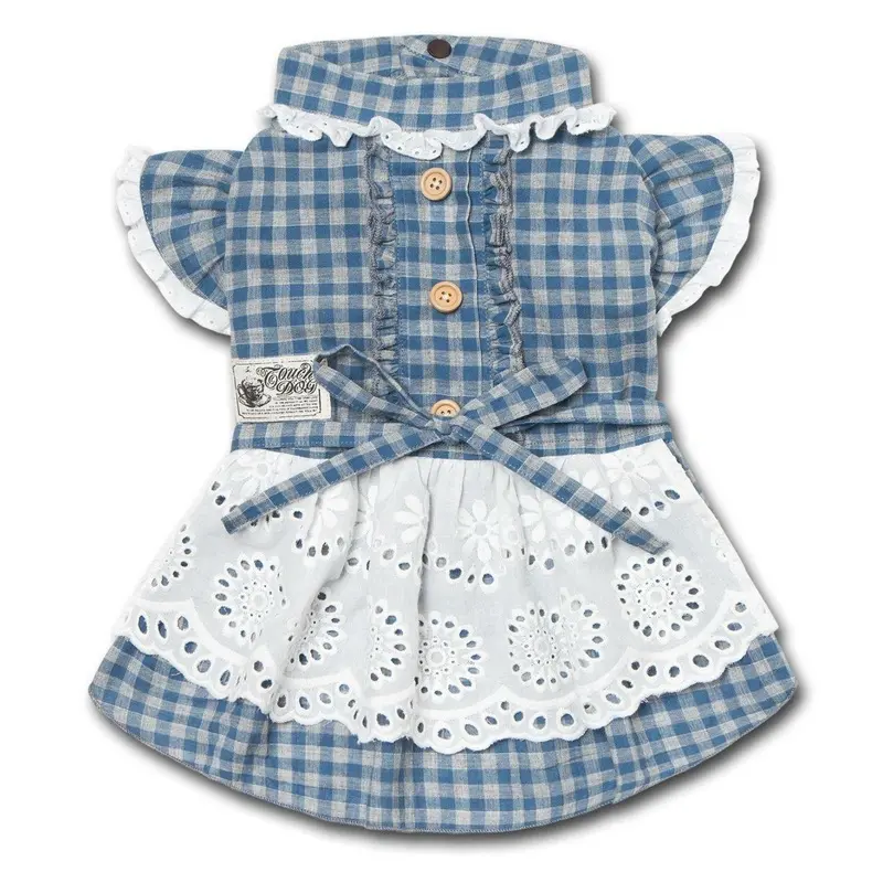 Pet Life Touchdog I Love Poochi Dog Dress - Blue Plaid X-Small - Out of Stock!