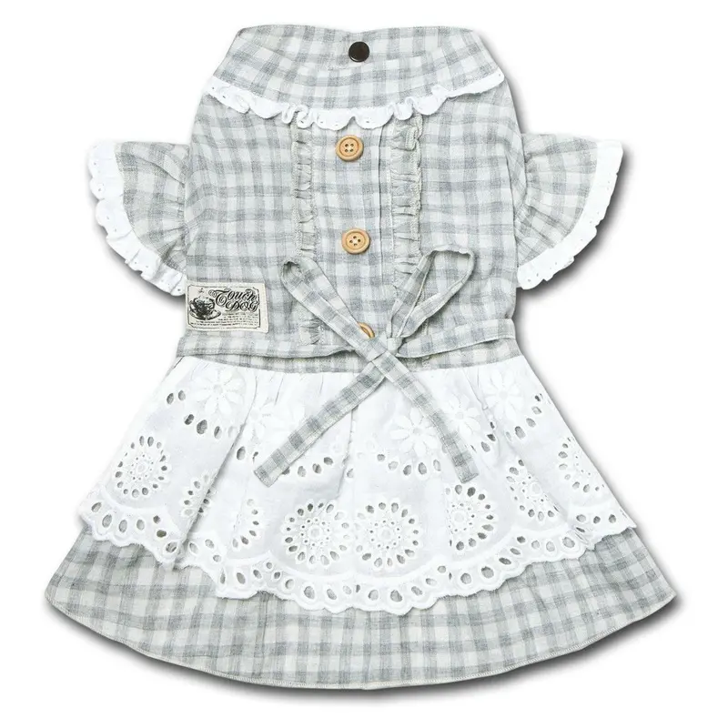 Pet Life Touchdog I Love Poochi Dog Dress - Gray Plaid X-Small