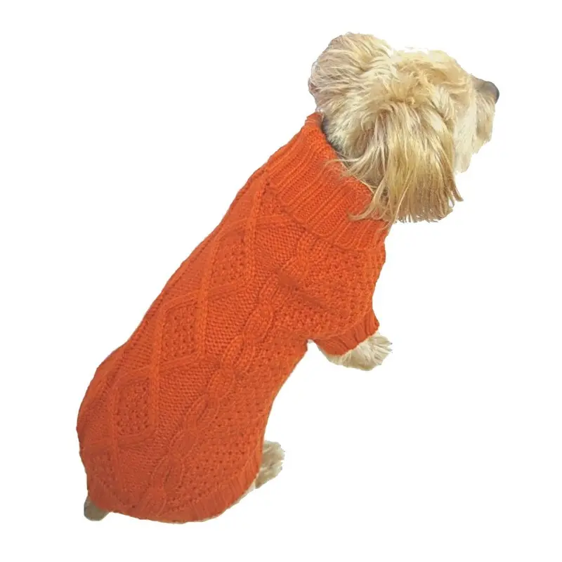 Dallas Dogs Irish Knit Dog Sweater - Orange 6" Back Length