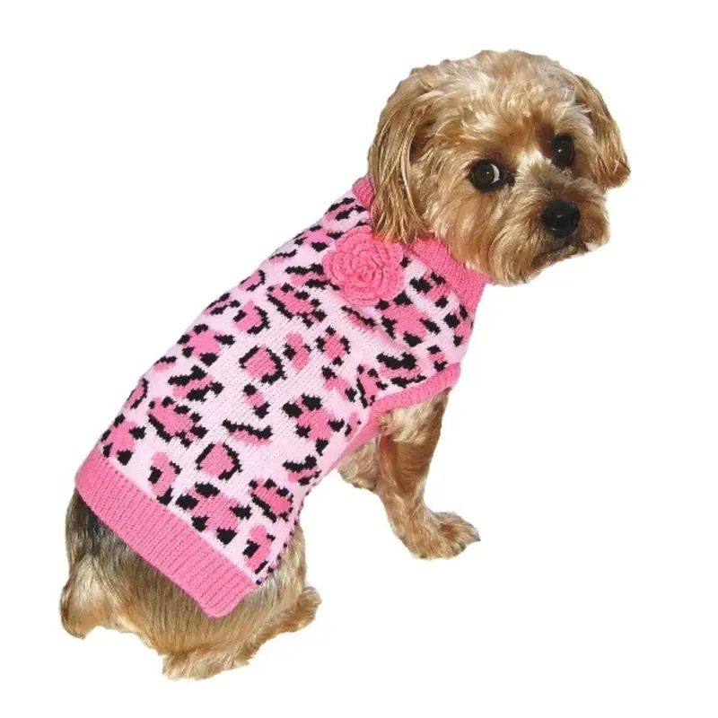 Dallas Dogs Lovin' Leopard Dog Sweater - Pink 8" Back Length