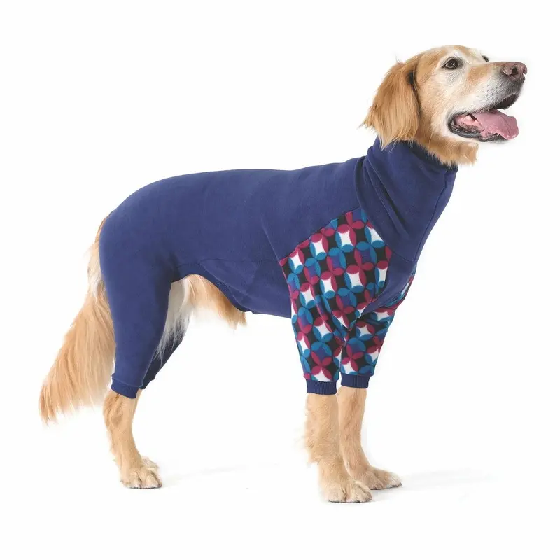 Gold Paw Stretch Fleece Dog Onesie - Navy and Winter Mod Size 6