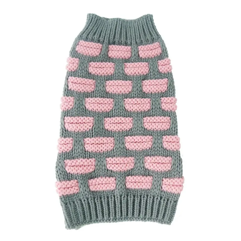 Pet Life Weaved Heavy Knit Designer Dog Sweater - Pink and Gray X-Small