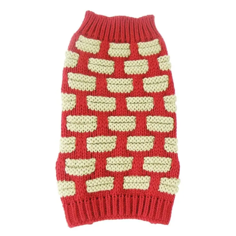 Pet Life Weaved Heavy Knit Designer Dog Sweater - Red and Beige X-Small