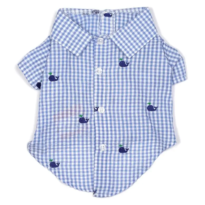 Worthy Dog Gingham Whales Dog Shirt X-Small
