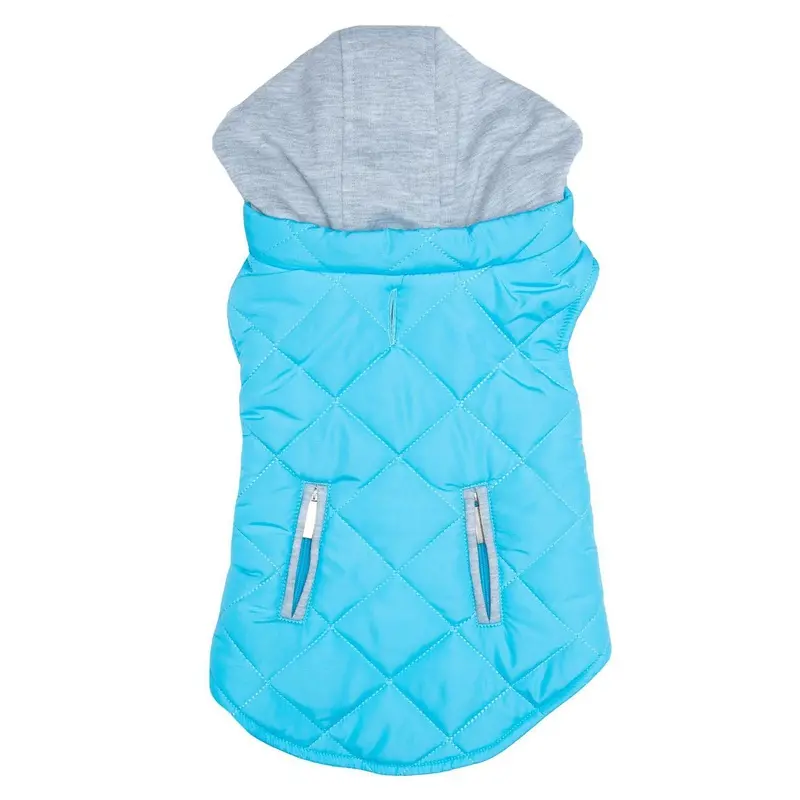 Doggie Design Weekender Quilted Hoodie Dog Jacket - Light Blue X-Small