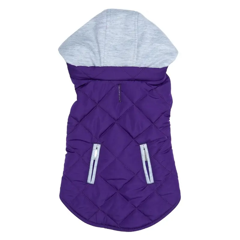 Doggie Design Weekender Quilted Hoodie Dog Jacket - Purple X-Small