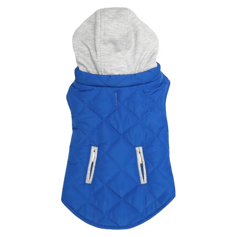 Doggie Design Weekender Quilted Hoodie Dog Jacket - Royal Blue X-Small