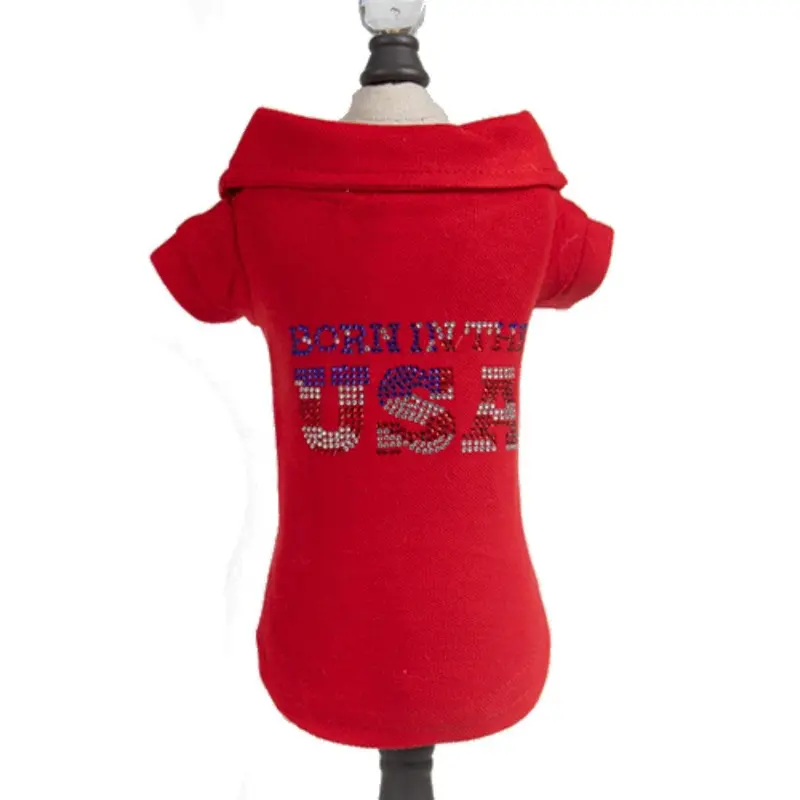 Hello Doggie Born in the USA Dog Polo - Red X-Small