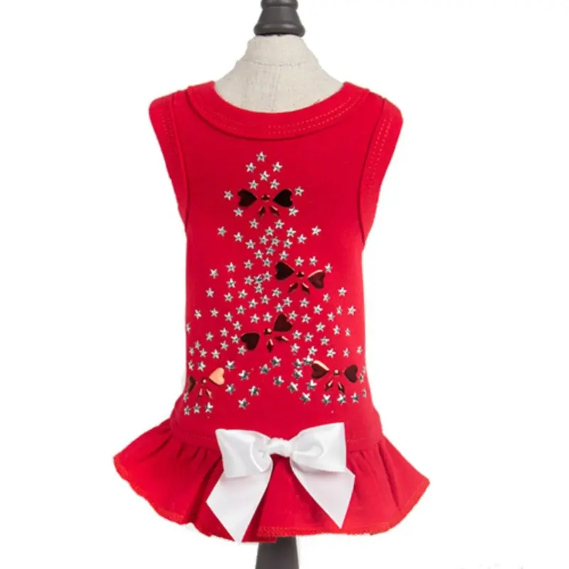 Hello Doggie Holiday Sparkle Dog Dress - Red XX-Small