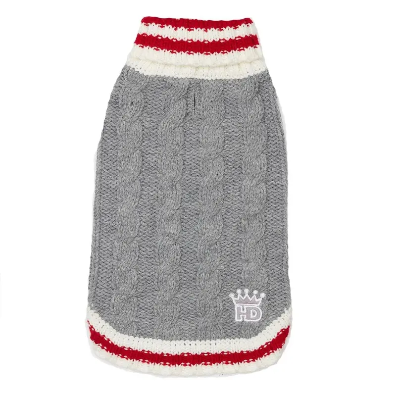 Hip Doggie Cable Knit Dog Sweater - Gray X-Small