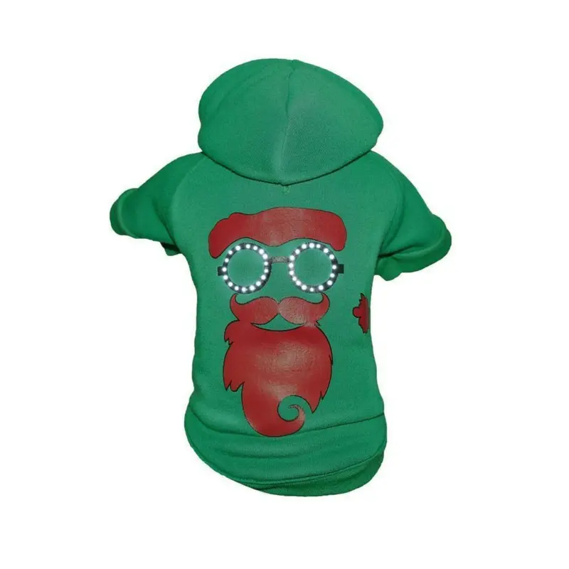 Pet Life LED Lighting Cool Santa Shades Dog Hoodie - Green X-Small