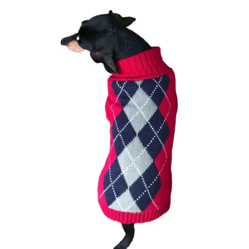 Dallas Dogs Red Argyle Dog Sweater 14" Back Length