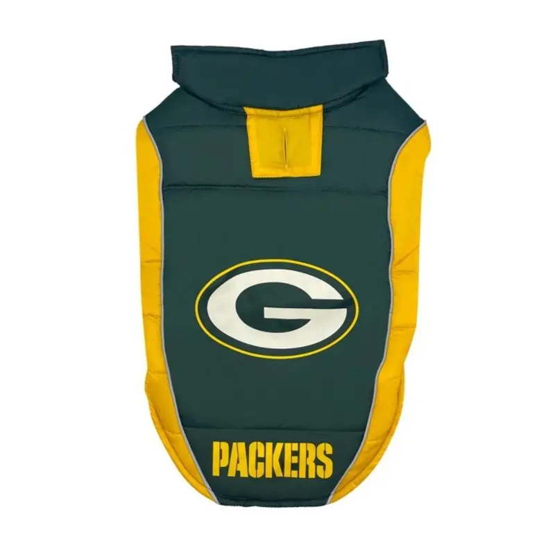 Green Bay Packers Puffer Dog Vest by Pets First Small