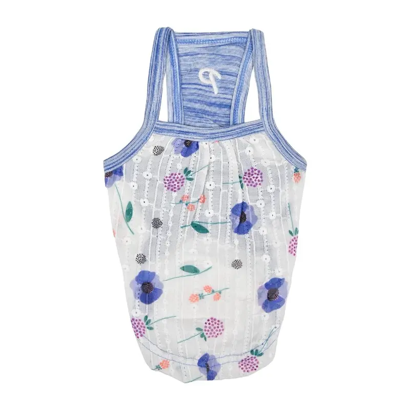 Puppia Florine Floral Dog Tank - Blue Small