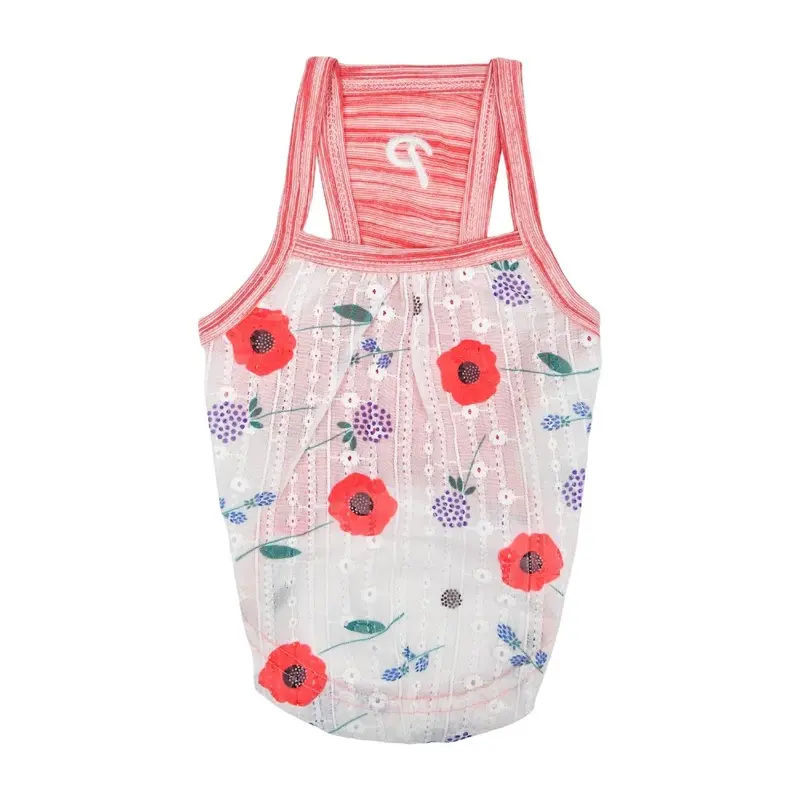 Puppia Florine Floral Dog Tank - Red Small