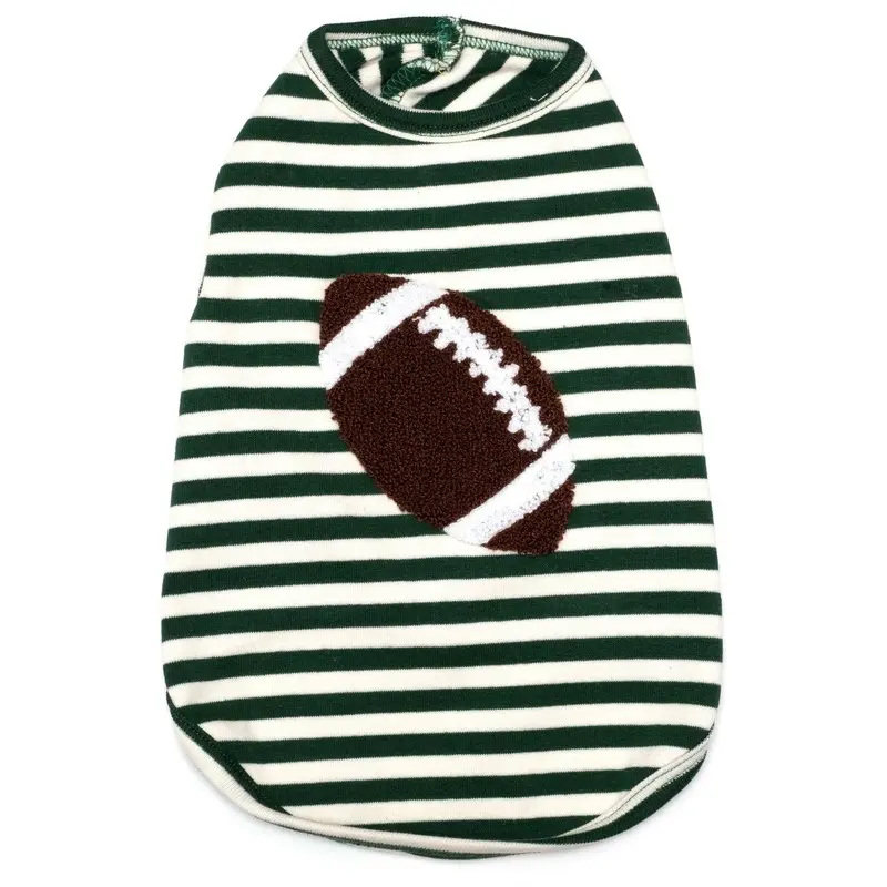 Worthy Dog Football Dog T-Shirt - Green and White Striped X-Small