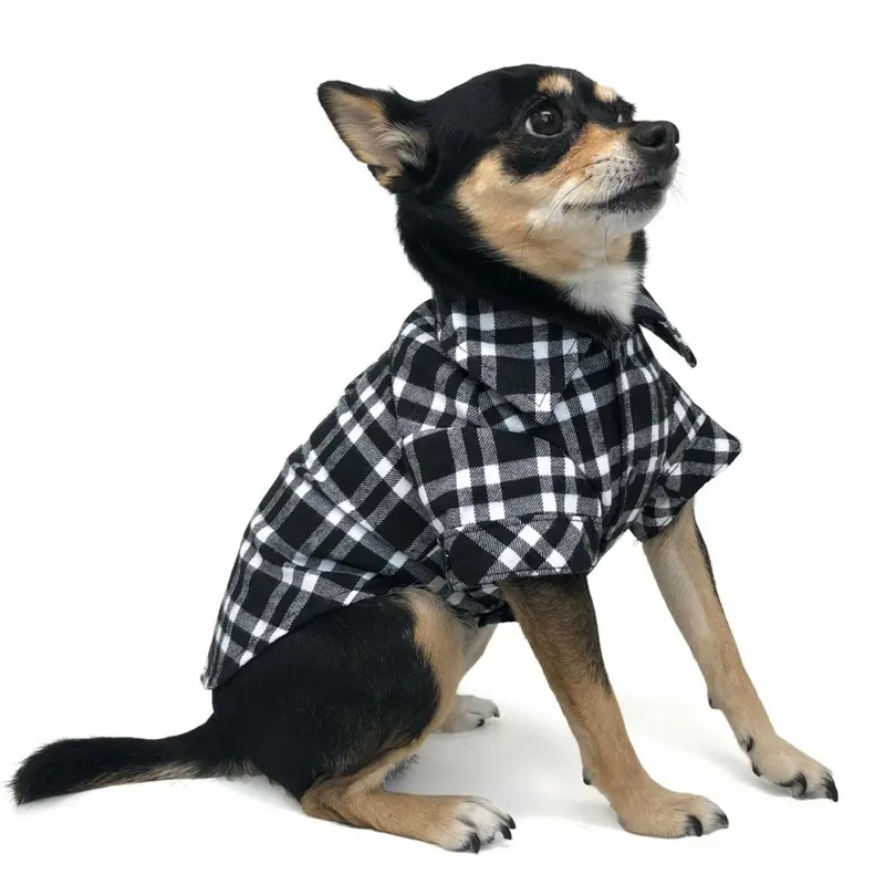 Flannel Button Down Dog Shirt by Dogo - Black Small
